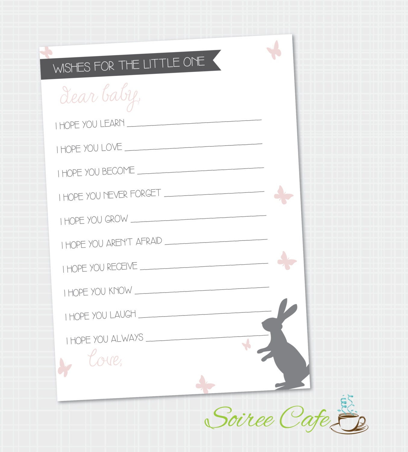 Baby Wishes Baby Shower Card Bunnies and Butterflies Bunny Etsy