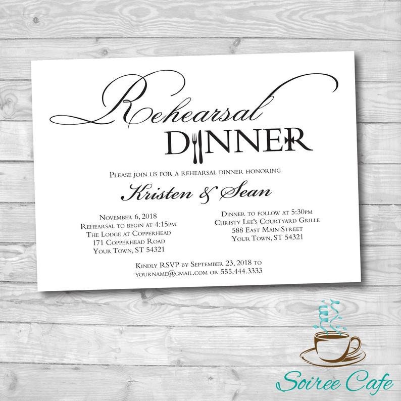 Wedding Rehearsal Dinner Printed Rehearsal Invites Elegant Rehearsal