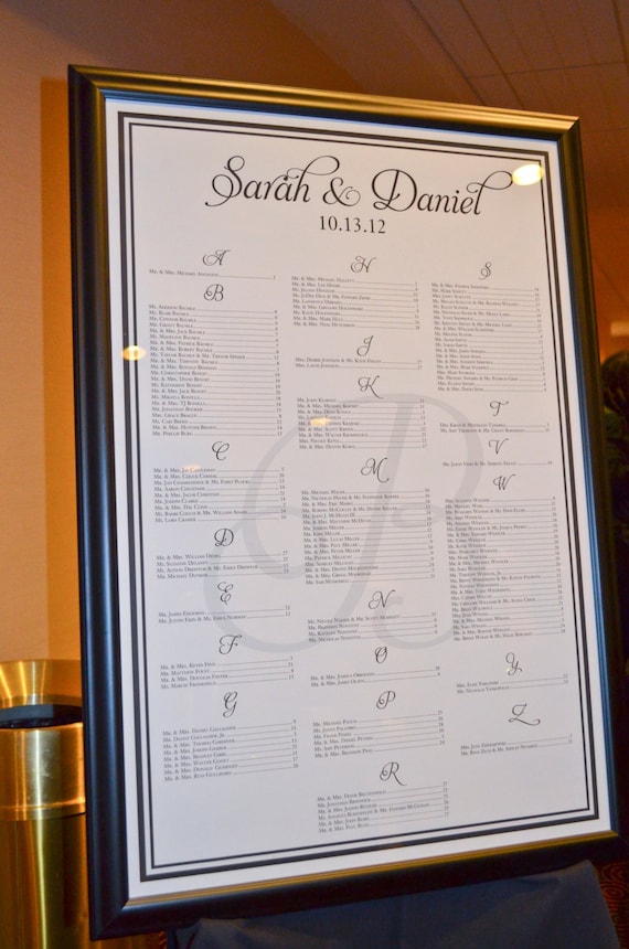 Wedding Seating Chart, Table Assignment Chart, Alphabetical Seating Chart, Digital Seating Chart File, 24x36, 24 x 36,