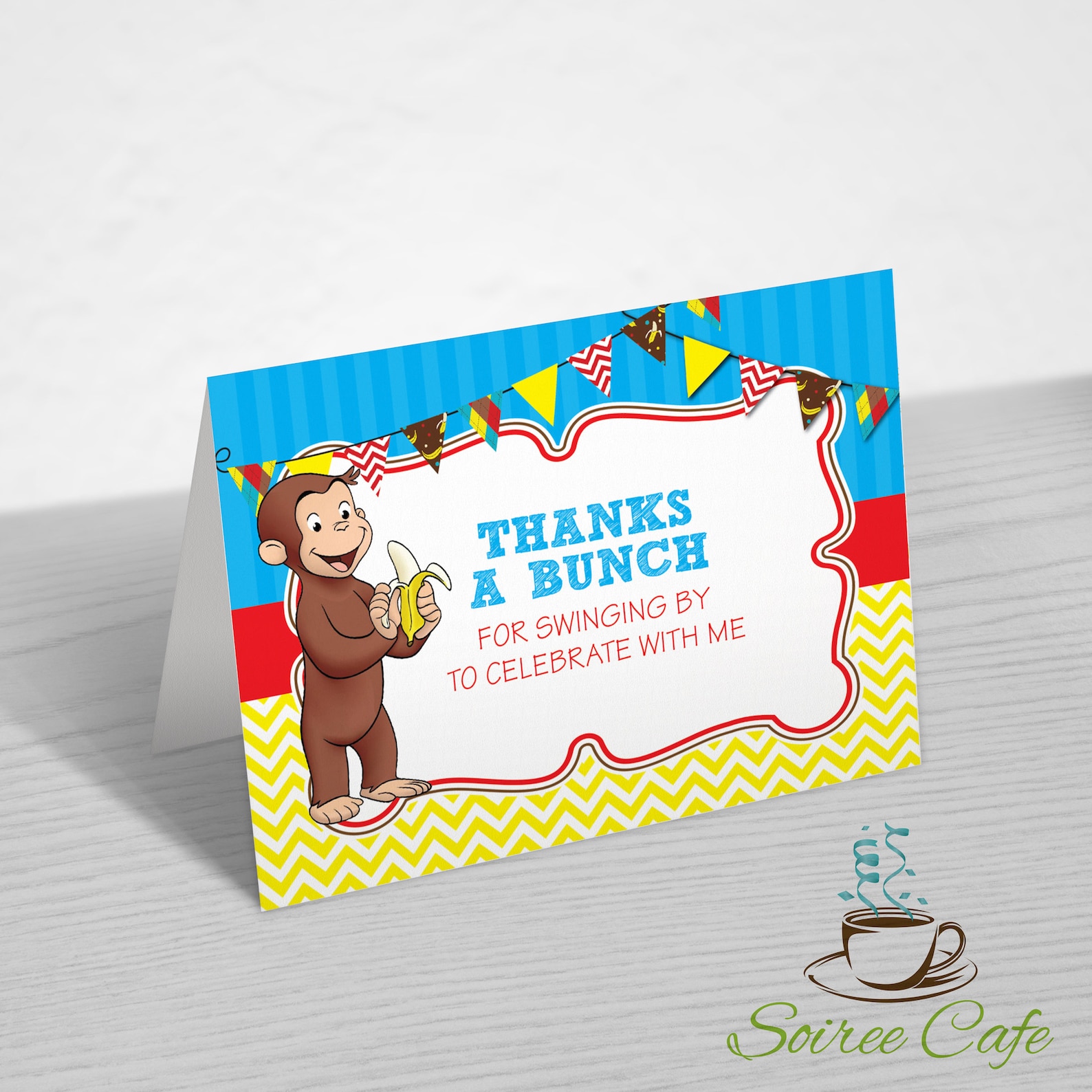 Thanks George Curious George Thank You Card, Curious George Birthday Party Thanks ...