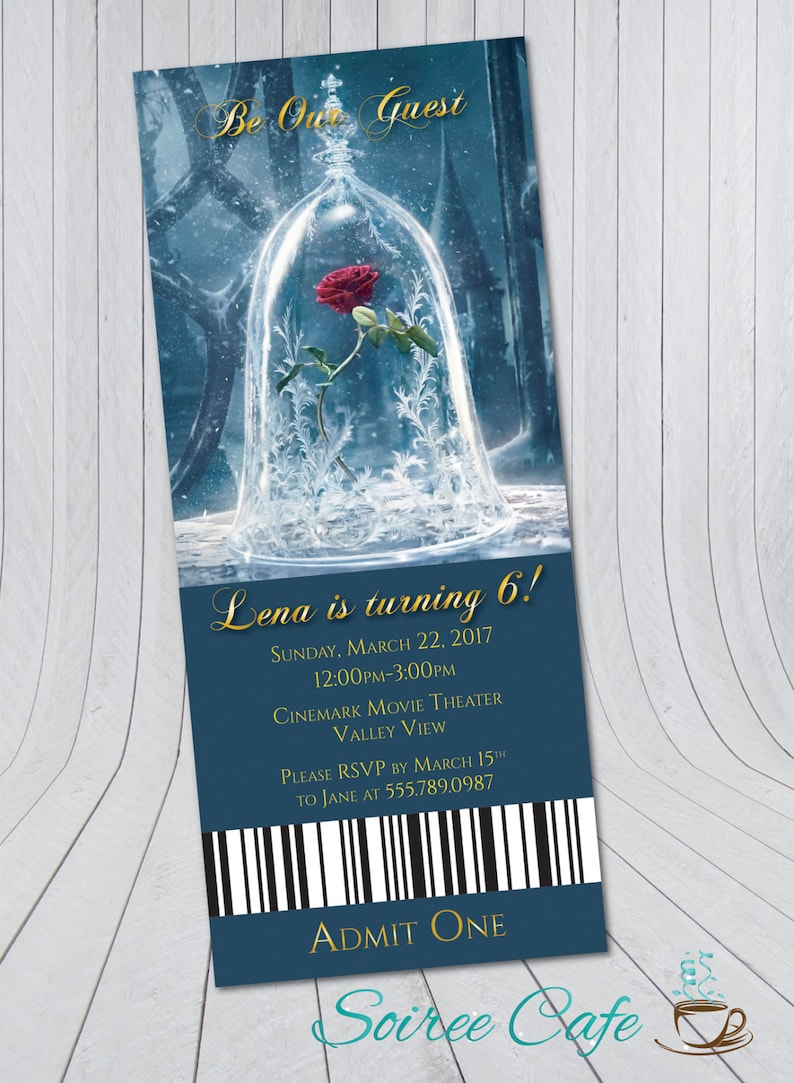 beauty and the beast birthday invitation movie ticket etsy
