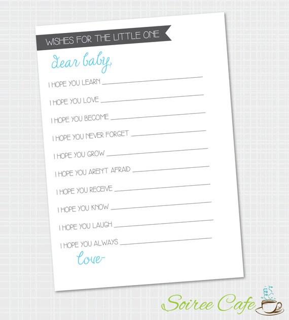 baby wishes card gray and blue baby wishes template baby etsy