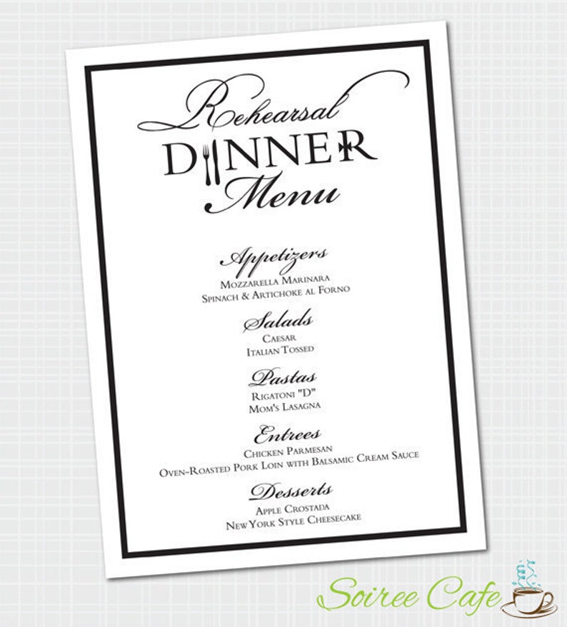 Elegant Rehearsal Dinner Menu Rehearsal Menu Dinner Menu Etsy
