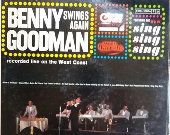 Benny Goodman, Swings Again, Recorded Live on the West Coast, Vintage Record Album, Vinyl LP, Big Band Era Music, Swing Music, Jazz, Demo