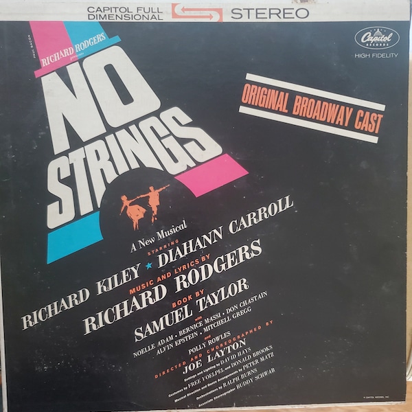 No Strings, Original Broadway Cast, Richard Kiley, Diahann Carroll, Vintage Vinyl Record Album, Classic Broadway Musical, Musical Theater