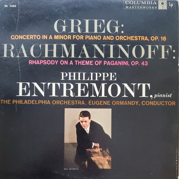 Philippe Entremont, Grieg, Rachmaninoff, Vintage Vinyl Record Album, Classical Piano Music, Philadelphia Orchestra, Eugene Ormandy
