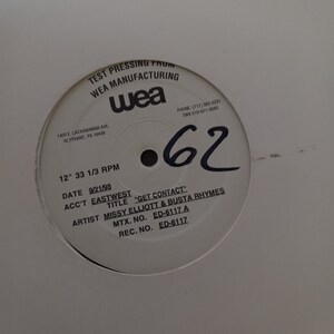 Missy Elliot, Busta Rhymes, Gina Thompson, WEA Manufacturing Test Pressing, 12&quot; Single Vintage Vinyl, Why Do Fools Fall in Love, Get Contact