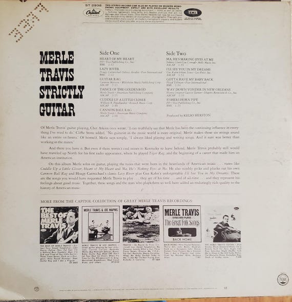 Merle Travis, Strictly Guitar, Vintage Record Album, Vinyl LP