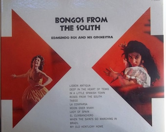 Edmundo Ros and His Orchestra, Bongos from the South, Vintage Record Album, Vinyl LP, Latin Jazz, Dance Music, Hipster Approved