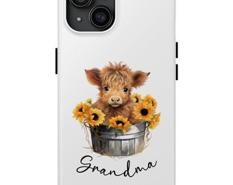 Highland Cow Grandma Tough Phone Case fits iPhone 15,15 Pro, 15 Pro Plus, 15 Pro Max, 14, 14 Pro, 14 Pro Plus, 14 Pro Max, 13 Pro Max