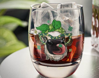 Highland Cow St Patricks Day Glass, Saint Patricks Day Cow Lover