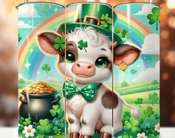 Highland Cow Saint Pattys Day Tumbler 20oz, St Patricks Day Cow Cup, Gift for St Pattys Day, Teacher gift