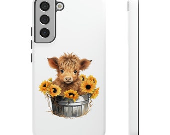 Highlander Cow Phone Case, Sunflower Highland Cow, Personalize Fits iPhone, Fits Galaxy and Fits Pixel Device Options, Glossy or Matte