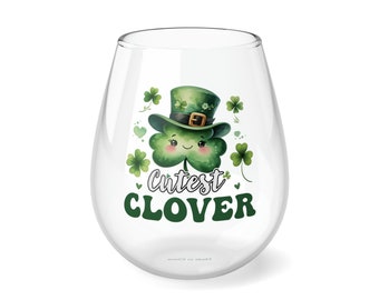 Cutest Clover St Patricks Day Stemless Wine Glass, 11.75oz Gift