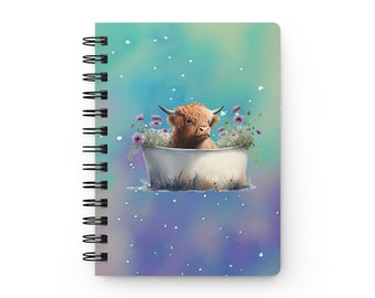 Highland Cow Starry Night Spiral Bound Journal, Cow in Bucket, Floral Cow Print, Cow Lover Gift, Highlander