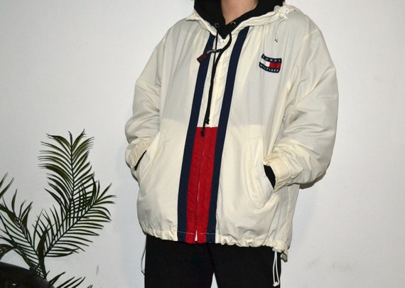 Vintage 90s White Tommy Hilfiger USA 1/4 Zip Jacket - Large Nylon /  Polyester– Domno Vintage