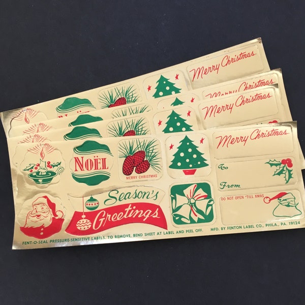 Vintage Christmas Labels. Fent-O-Seal Christmas Seals.