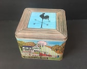Barnyard Scene Vintage Tin. Folk Art. Americana. Barn. Silo. Farm. Dick Deranne.