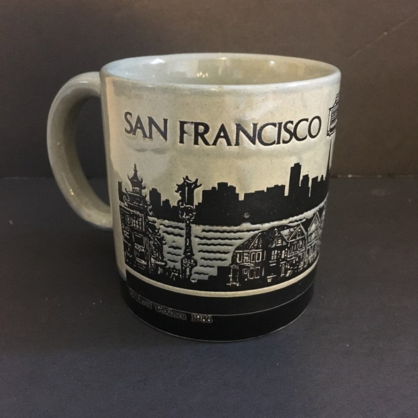 Vintage San Francisco Mug. Karol Western. Cable Car. Golden Gate Bridge. Victorian Houses.