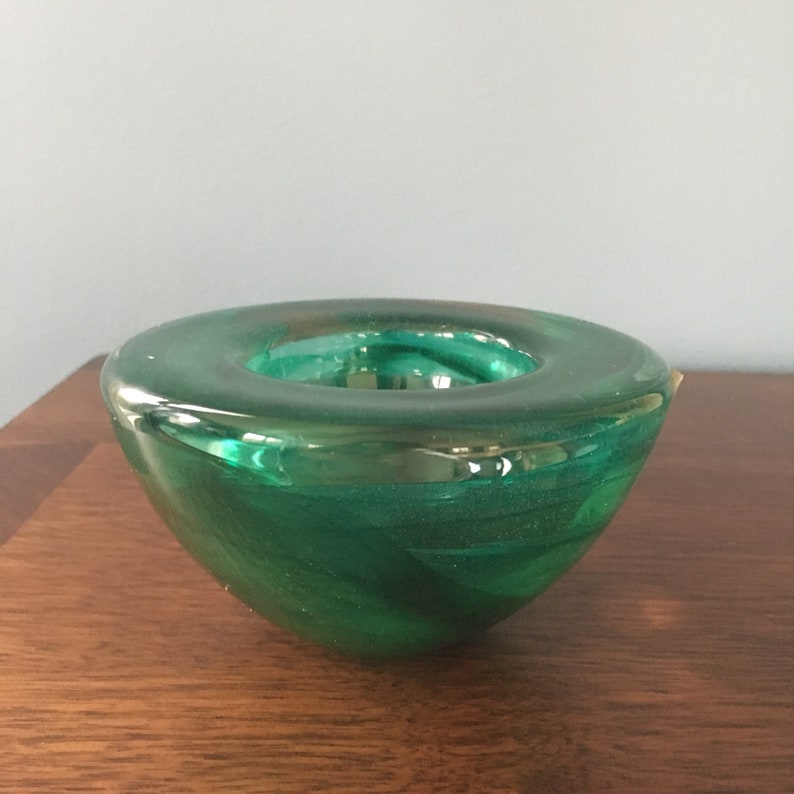 Kosta Boda Votive Holder. Art Glass Bowl. Green Swirl Pattern Etsy