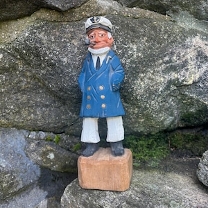 Sea Captain Wooden Figurine. 8 1/4 inches Tall. Old Salt. Vintage New England Coastal Style.