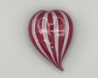 Art Glass Heart Paperweight. Red and White Collectible Glass.