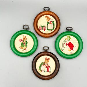 Beatrix Potter Christmas Cross Stitch Ornaments. Small Framed Pictures. Peter Rabbit. 1980s.