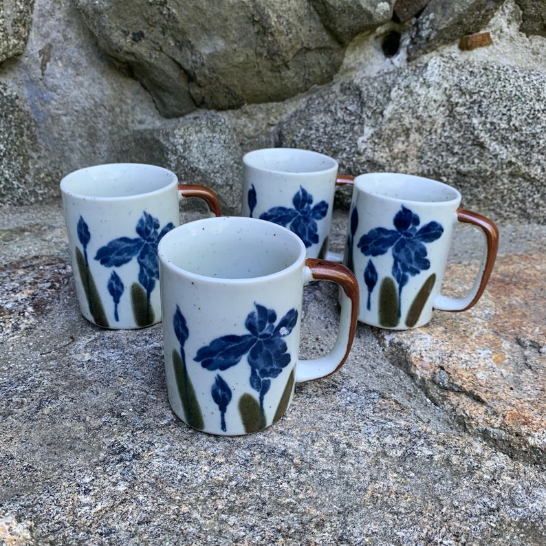 Iris Stoneware Mugs. Set of 4. Speckle Glaze Mugs. - Etsy