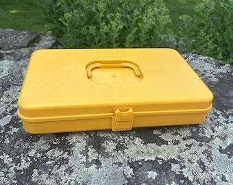 Vintage Yellow Plastic Sewing Box. Wil-Hold Thread Storage Case. 1970s Crafts.