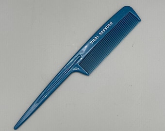 Vintage Vidal Sassoon Hair Comb. 1980s Hair Tools and Accessories. Long Handle Hair Styling Blue Plastic Comb.