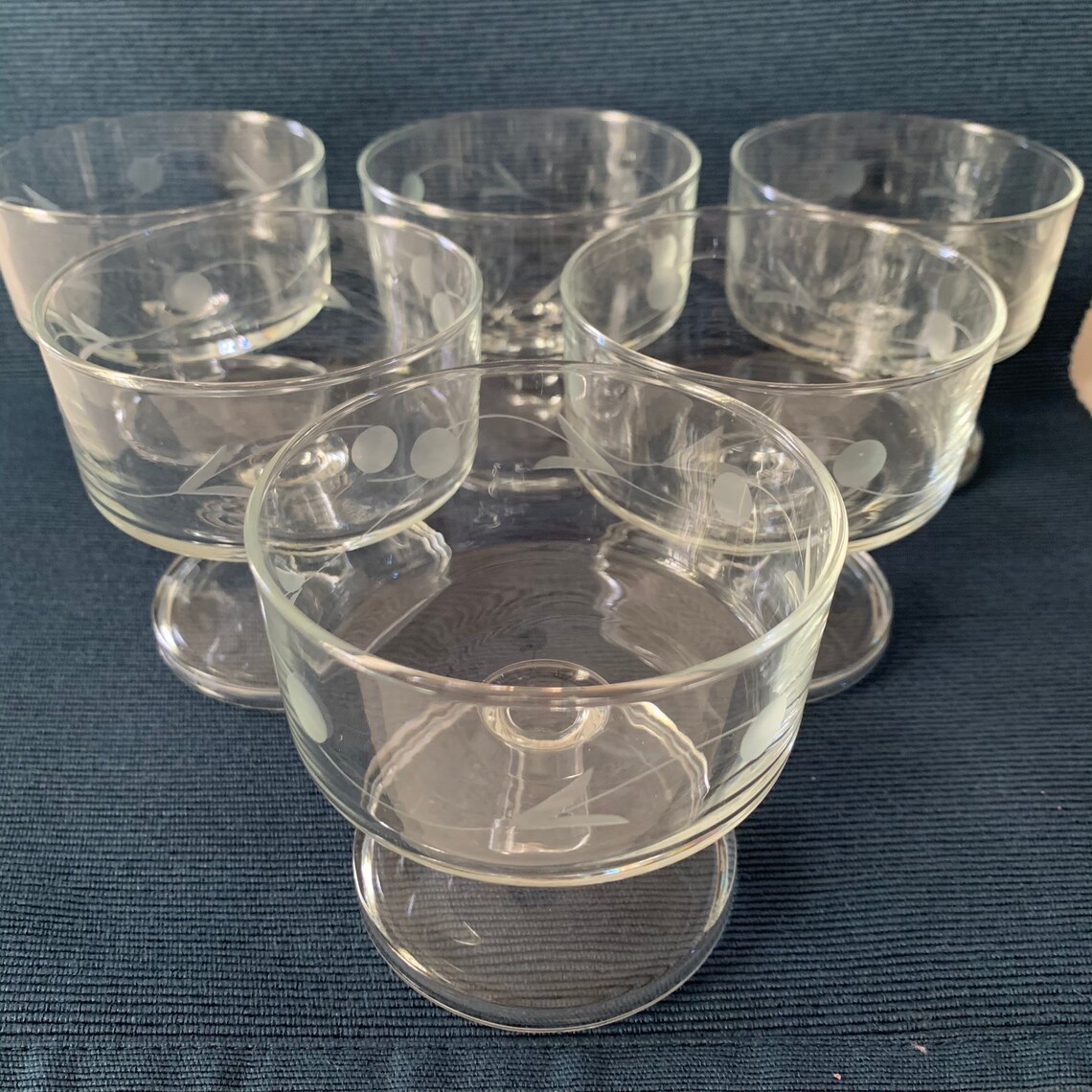 Vintage Etched Glass Dessert Bowls. Stemmed Bowls. Set of 6. Etsy