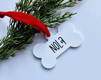 Personalized Dog Ornament, Christmas Ornament, Dog Bone Ornament, Fur Babies, Holiday Gift for Dog Lovers, Dog Gift, Stocking Tag