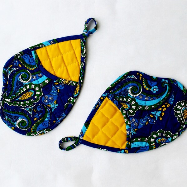 Pot Holders Oven Mitts Paisley Pocket Insulated Hot pad Blue Yellow Kitchen Accessories Cooking Mitten Hostess Birthday Gift Winter Holidays