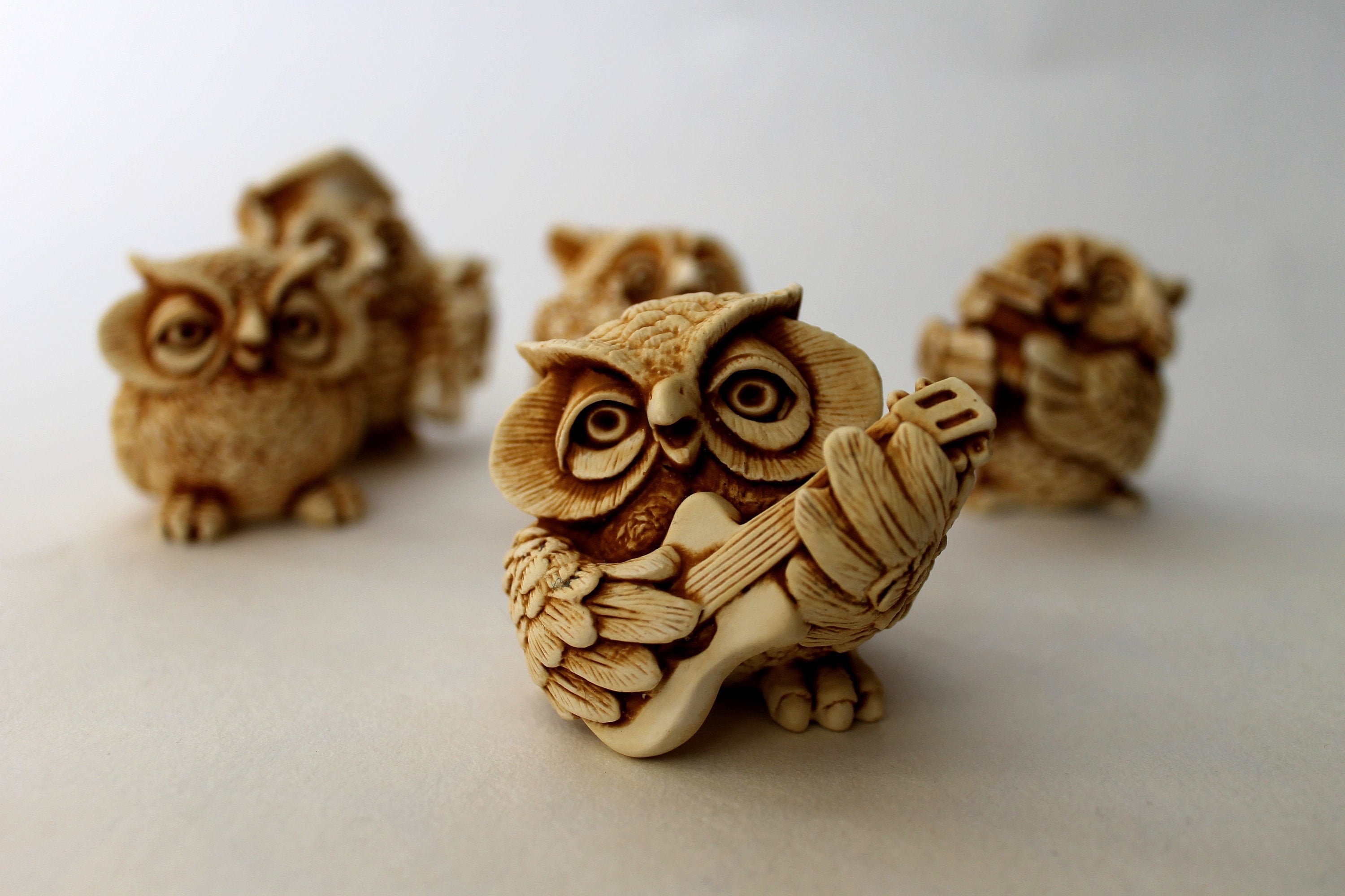 Guitarist Owl Figurine Ceramic Owl Gifts Sculpture with Guitar Musici…
