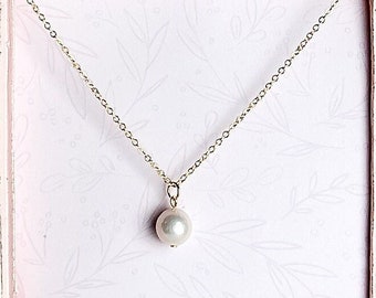 Dainty gold plated necklace, simple gold pearl drop necklace, bridal necklace, bridal jewelry, bridesmaid jewelry, gift for wife, teen gift