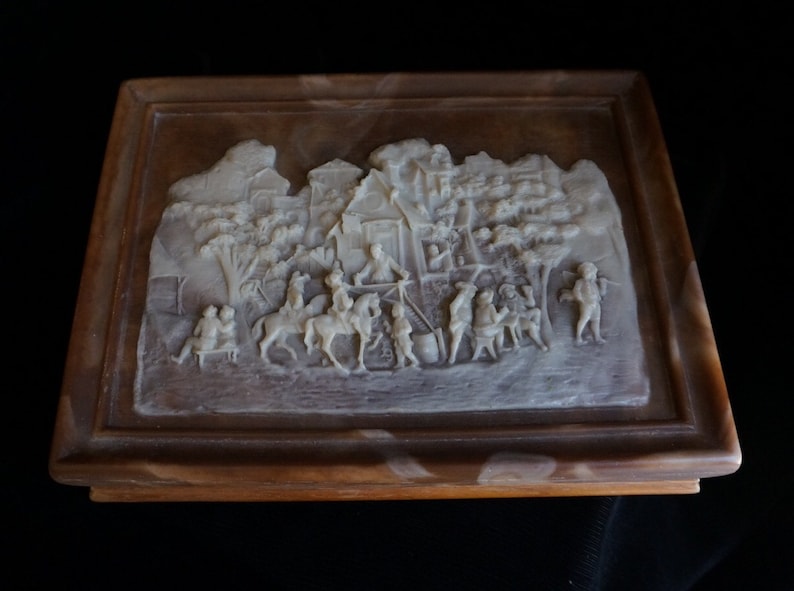 Dante Cavaliers American Walnut Carved Incolay Stone Jewelry Box Etsy