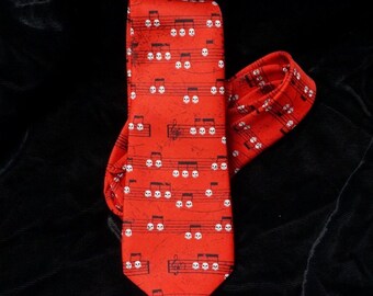 White Skulls with Black Musical Notes and a Beautiful Red Vintage Tie