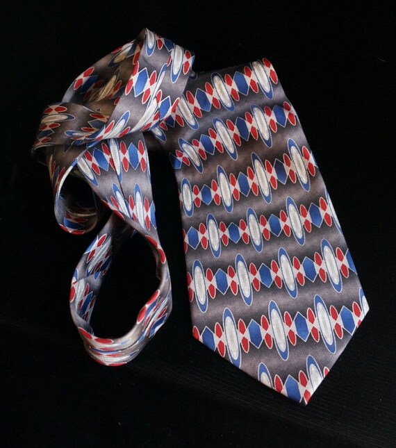 Vintage Silk Blue Diamond Tie - image 3