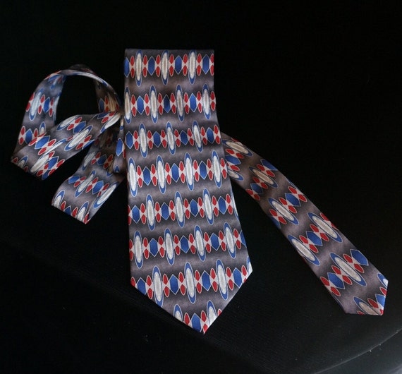 Vintage Silk Blue Diamond Tie - image 4