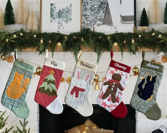 Medias navideñas personalizadas de lona de algodón, medias bordadas para fiestas, medias con apliques y nombre para decoración familiar