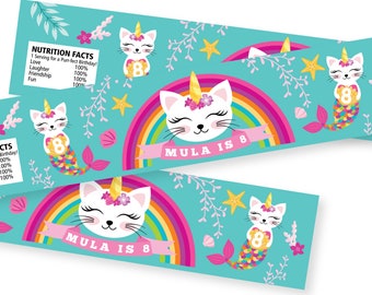 Kitten Cat Water Bottle Label Customized Printable DIY | Etsy