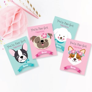 Tarjetas del Día de San Valentín para perros, nombre personalizado agregado, tarjeta de bricolaje imprimible, San Valentín en el aula para niños, Tarjetas de San Valentín con perros