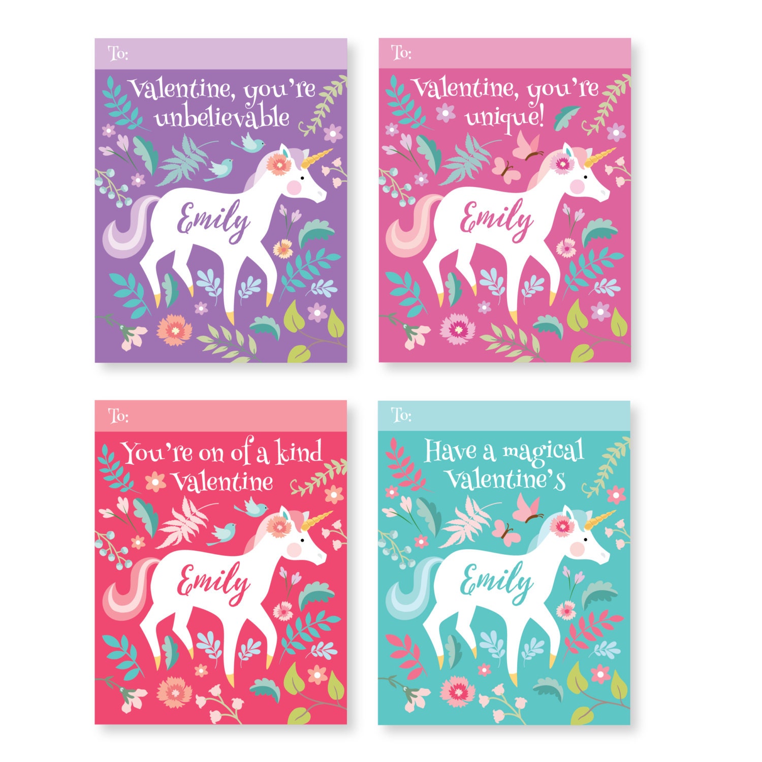 Unicorn Valentines Day Cards Printable DIY Card Classroom Valentine 