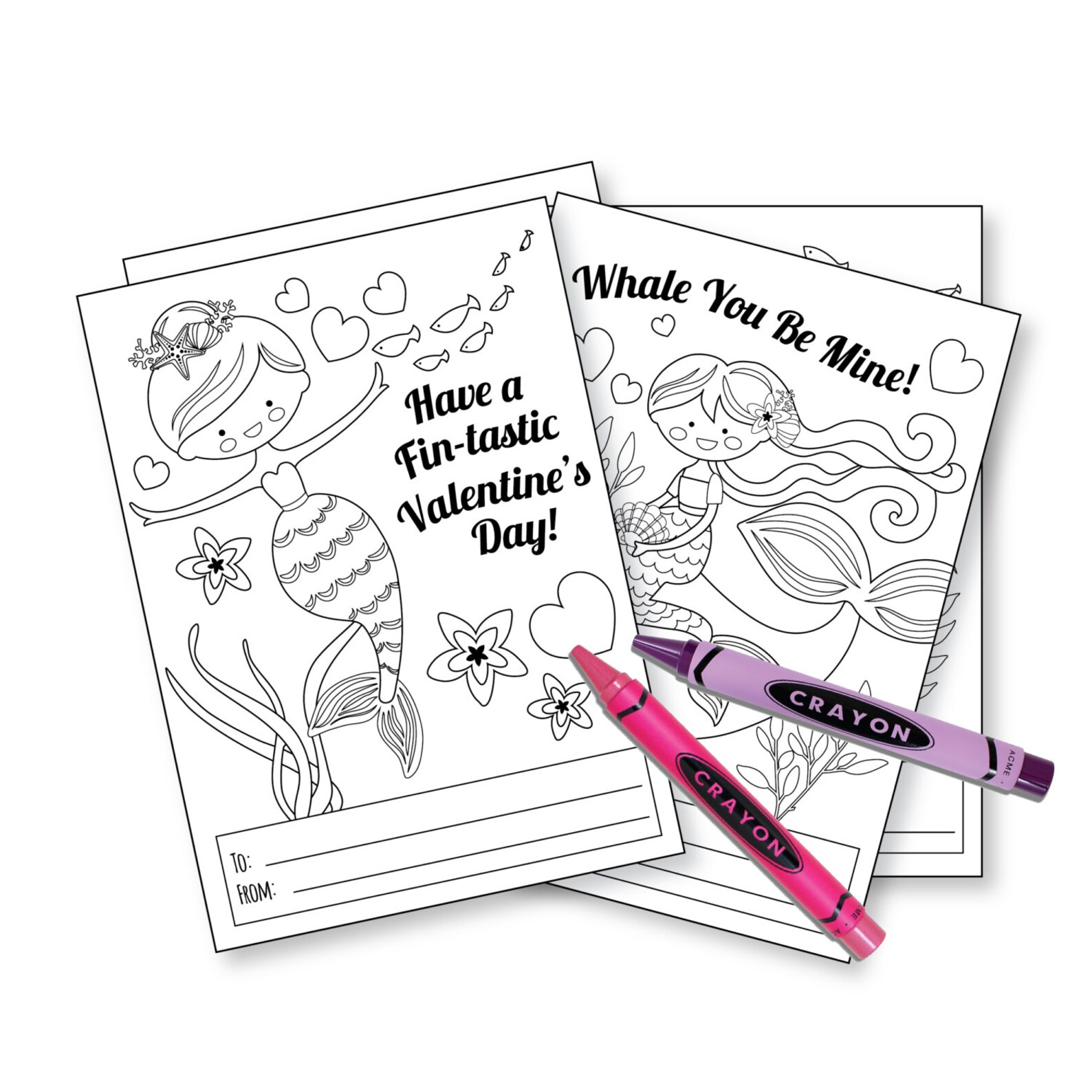 Mermaid Colouring Valentines Day Cards / Printable DIY Card / | Etsy