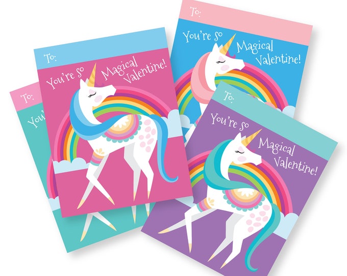 Rainbow Unicorn Valentines Day Cards, printable DIY card,  classroom Valentine cards, printable classroom cards Valentine's Unicorn