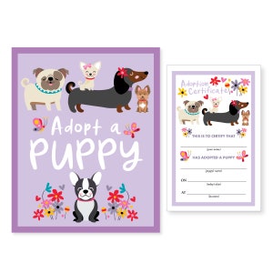 Adopt a Puppy & Certificate / Adoption Sign / Purple Dog Birthday Party / Digital Adoption Kit