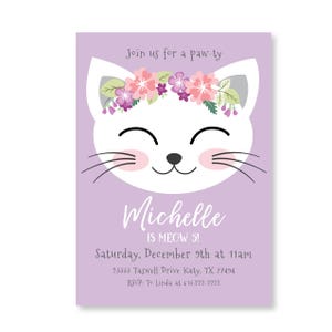 Cat Birthday Party Invitation, Kitten Invite, Girl 3rd Birthday, Kitty Party, WE EDIT, You PRINT, Custom Text, Printable Digital File image 2