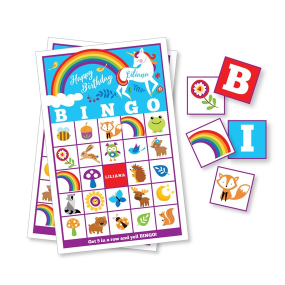 rainbow unicorn bingo game kid s printable bingo game etsy