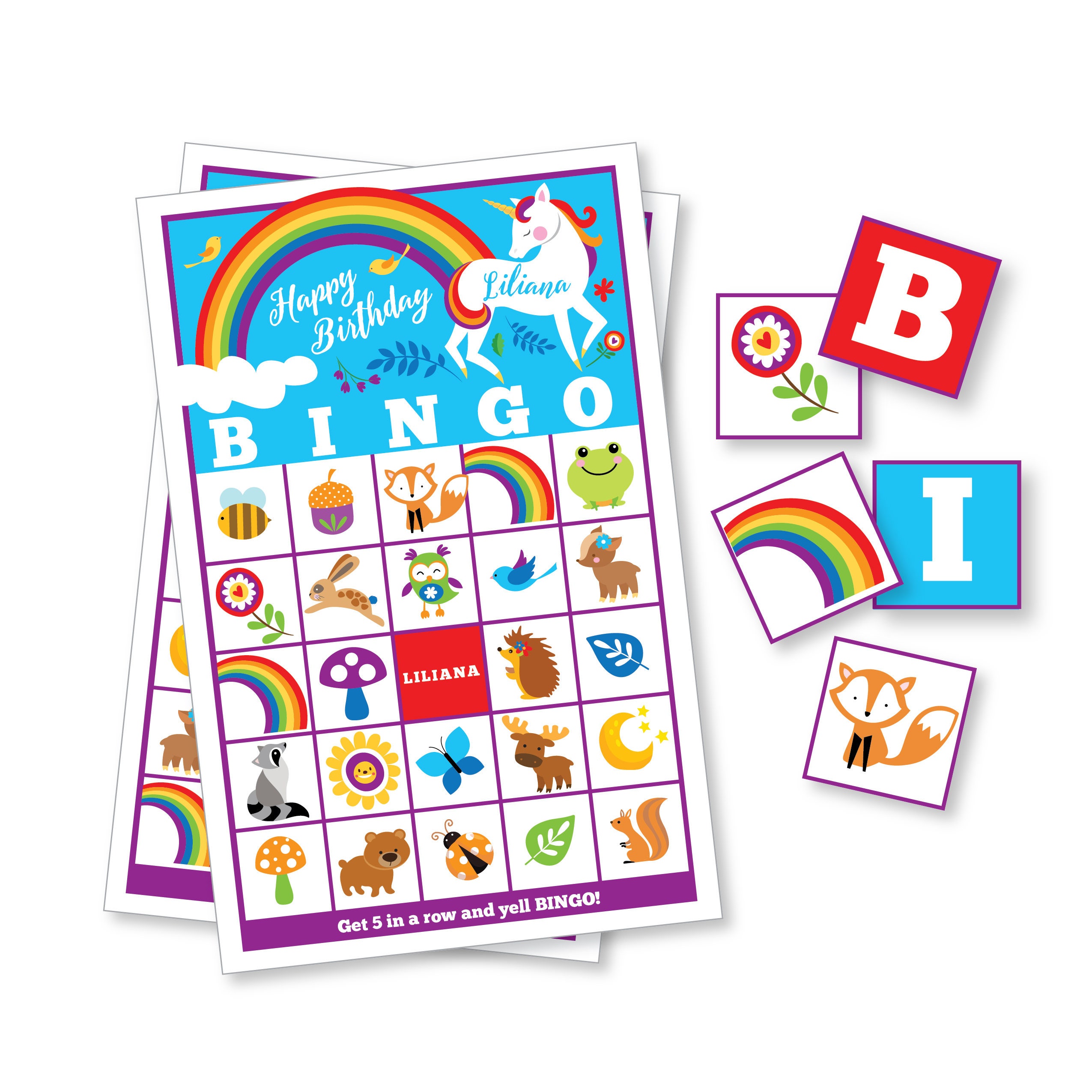 rainbow unicorn bingo game kid s printable bingo game etsy ireland