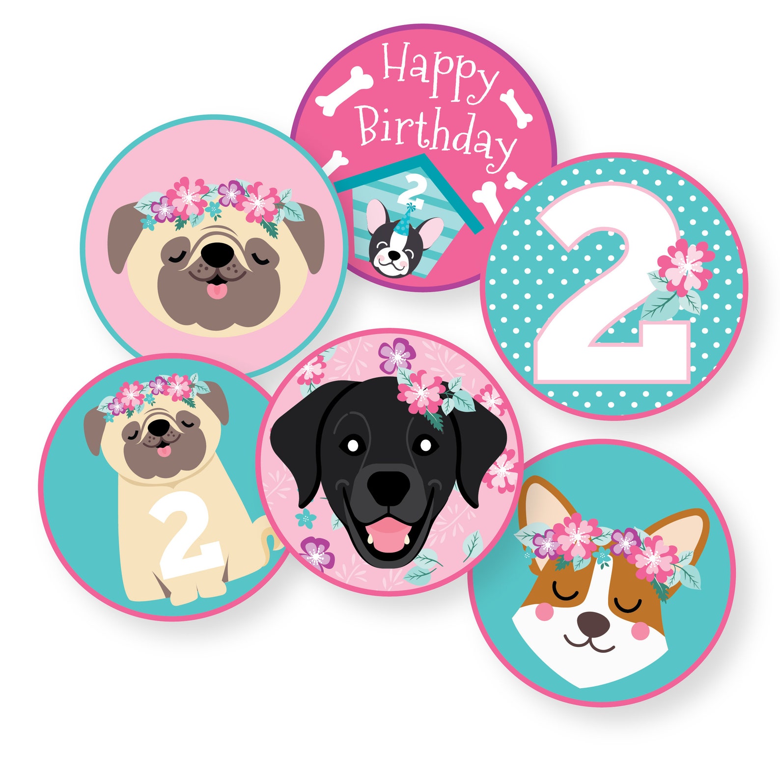 Dog Cupcake Toppers or Bunting Pink Dog Birthday Party Dog Etsy